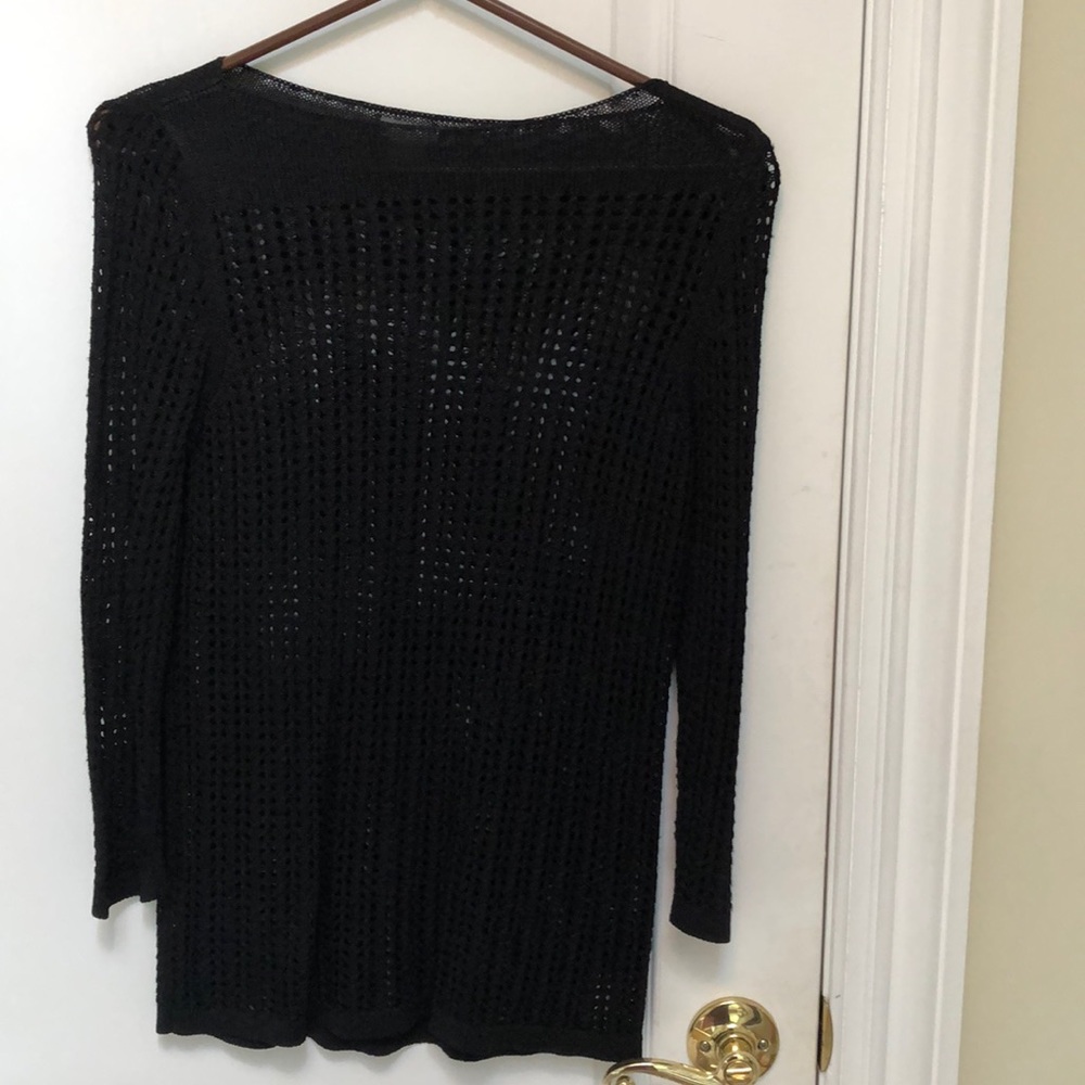 Ann Taylor black woven-fish net sweater in Black.